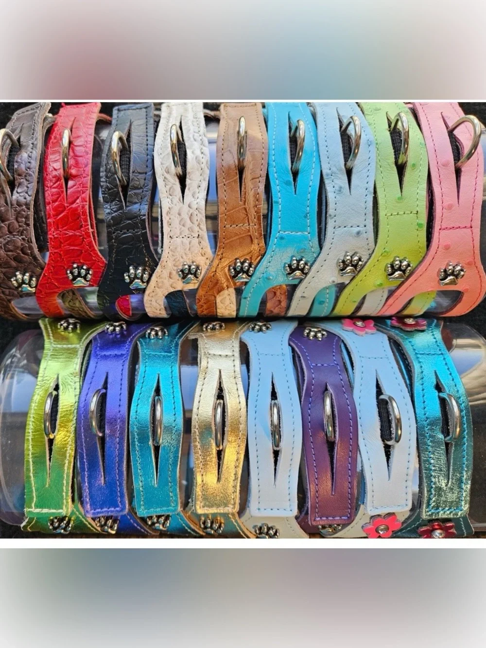 Light Blue Leather step-in Choke Free Harness embellished with Pink Flowers 19”
